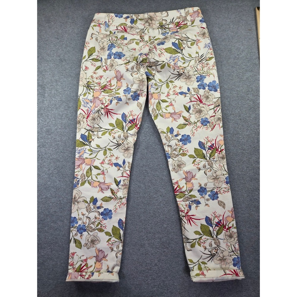 J. Jill Womens Slim Ankle Authentic Fit Floral Denim Jeans 2P Cream Cottagecore